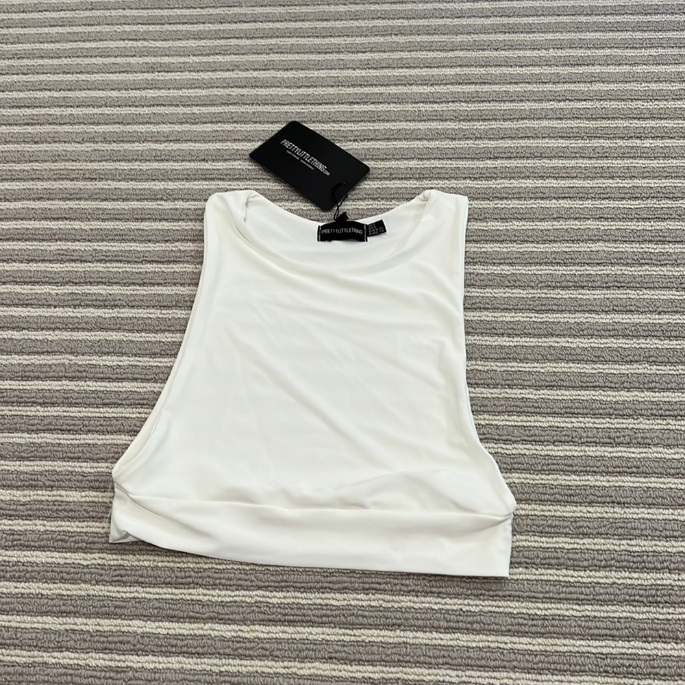 High neck white crop tank
